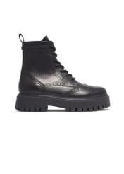 Women's leather ankle boots in black BUTYD-1289-99(Z26), side view of the product on a white background.