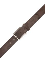 Men's brown suede belt PASMS-0275-1H(W26) - product view from above, on a white background.