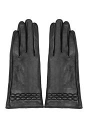 Black women's leather gloves REKDS-0024-99(Z26) - product view from above, on a white background.