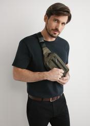 Men's khaki waist bag TORMN-0418-8D(W26), front view of the product on the model's silhouette.