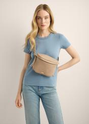 Large beige women's belt bag TOREC-1266-1B(Z26). Model shot.