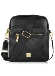 Black women's messenger bag with monogram TOREN-0257A-99(Z24)-01