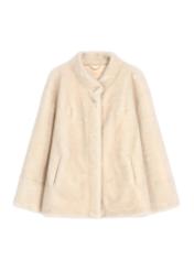 Cream short women's fur coat FUTDP-0084-0B(Z26) - front product view, on white background.