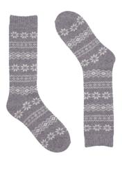 Long women's wool socks with a winter pattern SKADT-0083-9B(Z26), front view of the product on a white background.