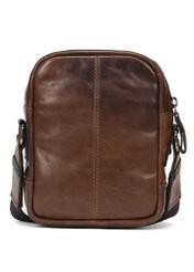 Men's brown leather bag with flap TORMS-0105-1H(W26), product view from the back on a white background.