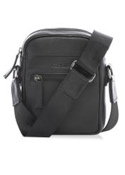 Black small leather men's bag TORMS-0498-99(W26) - front product view, on white background.