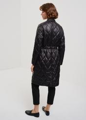 Women's long black quilted jacket KURDT-0509-99(W24)-02