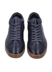 Navy blue men's leather sneakers BUTYM-0405C-7D(Z26), front product view on white background.