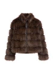 Short dark brown women's fur coat FUTDP-0085-1I(Z26) - front product view, on white background.