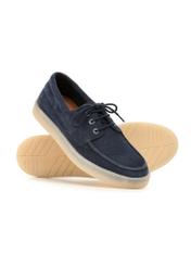 Navy blue men's leather shoes BUTYM-0533-7E(W26), diagonal product view on white background.
