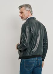 Men's navy blue leather jacket KURMS-0333-1359(W24)-03