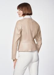 Beige leather waisted jacket for women KURDS-0483-3333(W24)-02