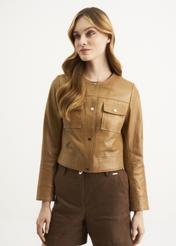 Women's caramel leather jacket KURDS-0346-5607(W22)-02