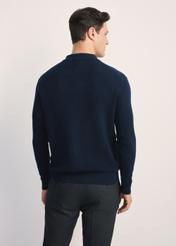 Navy blue men's cardigan KARMT-0004-68(Z25), product view from the back on the model. Half of the silhouette visible.
