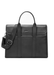 Black leather men's briefcase TORMS-0508-99(W26), front product view on white background.