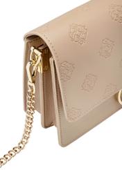 Beige women's handbag with monogram TOREC-0536-1P(W26), close-up of the product detail on a white background.