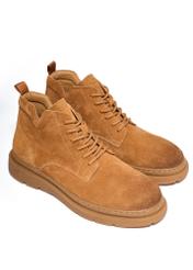 Cognac suede men's ankle boots BUTYM-0559-1F(Z26), diagonal product view on white background.