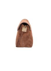 Cognac suede small women's handbag TORES-1170-1F(W26), side product view on white background.