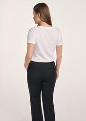 White women's V-neck T-shirt TSHDT-0118A-11(Z25), product view from the back on the model. Half of the silhouette visible.