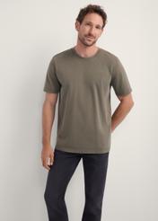 Men's khaki T-shirt TSHMT-0134-55(Z25), front view of the product on the model, half of the silhouette visible.