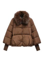 Women's brown jacket with detachable fur KURDT-0704-1H(Z26)