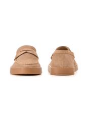Men's beige leather moccasins BUTYM-0498-1B(W26), front and back product view on white background.
