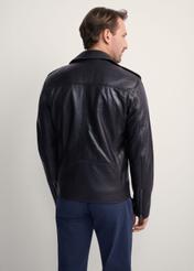 Men's genuine leather biker jacket KURMS-0292-99(KS), rear view of the product on the model. Half of the silhouette visible.