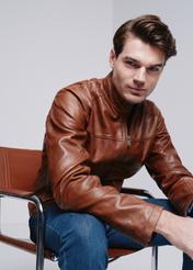 Cognac leather jacket for men KURMS-0327-1362(W24)-02