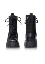 Women's leather ankle boots in combat boot style BUTYD-1004-9I(Z26), front and back product view on white background.