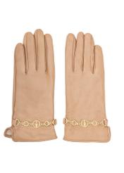 Women's leather gloves with chain REKDS-0101-81(Z25), product view from the front on a white background.