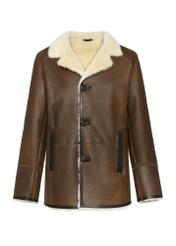 Brown men's leather sheepskin coat KOZMS-0019-5484(Z24)-01