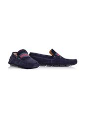 Navy blue leather moccasins for men BUTYM-0428-69(W24)-02