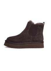 Women's dark brown suede snow boots BUTYD-1314-1I(Z26), side view of the product on a white background.