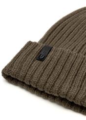 Men's winter hat in khaki color CZADT-0088-51(Z 25), close-up of the product detail on a white background.