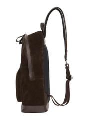 Men's dark brown suede backpack TORMS-0539-1I(Z26), side product view on white background.
