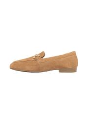Beige suede women's moccasins BUTYD-1257-1B(W26) - side product view, on a white background.