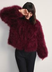 Women's turkey feather jacket FUTDF-0097A-3183(Z25), front view of the product on the model. Half of the silhouette visible.