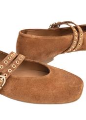 Women's suede ballet flats in camel color BUTYD-1243-1D(W26), close-up of the product detail on a white background.