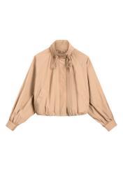Beige short oversize women's jacket KURDT-0626-1D(W26), front product view on white background.