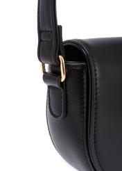 Black semi-circular women's messenger bag TOREC-1184-99(W26) - close-up detail, on white background.