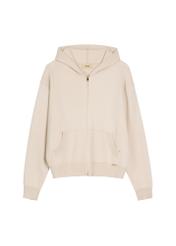 Beige women's hooded sweatshirt BLZDT-0120-1A(W26), product view from the front on a white background.