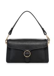Black leather women's shoulder bag TORES-1221-9I(W26) - front product view on white background.
