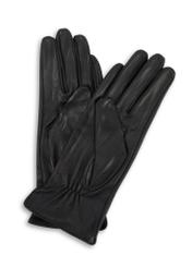 Black women's leather gloves REKDS-0100-99(Z26), product view from the front on a white background.
