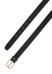 Black leather women's belt with embossing PASDS-0358-9F(Z26) - close-up detail, on white background.