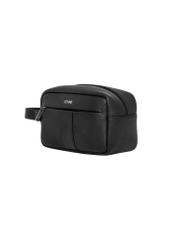 Black leather men's cosmetic bag TORMS-0537-9I(Z26), diagonal product view on white background.
