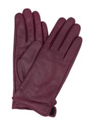 Women's burgundy leather gloves REKDS-0001A-49(Z25), front product view on white background.