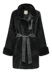 Black leather women's sheepskin coat KOZDS-0079-3175(Z24)-04