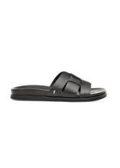 Women's black leather flip-flops BUTYD-1163-99(W25), side view of the product on a white background.