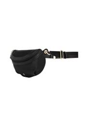 Black fabric women's waist bag TOREN-0356-99(Z26), diagonal product view on a white background.