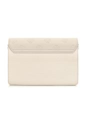 Cream women's handbag with monogram TOREC-0536-0B(W26), product view from the back on a white background.
